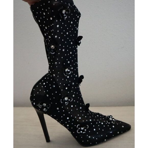 Azalea Wang Women's Sz 7 Black Marlowe Embellished Pointed Toe Bootie - Picture 6 of 13